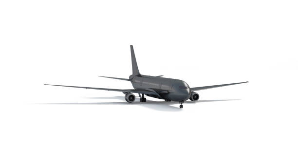 istock Blank black airplane mock up stand, front view isolated 1159346948