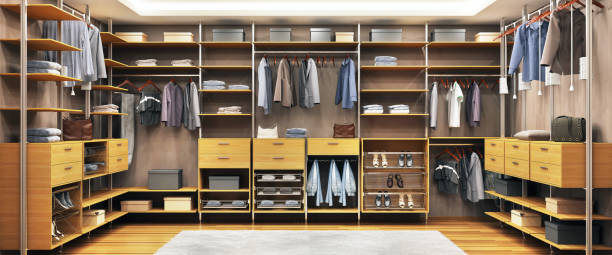 istock Large and luxurious dressing room with a lot of things 1159347680