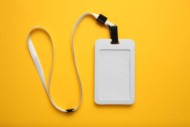 istock Blank security tag with white neck band isolated, mockup 1159348525
