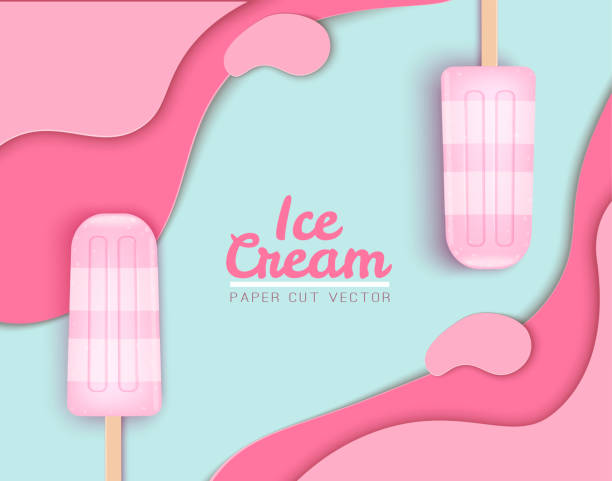 istock Ice cream cone, Background, 3D, Pastel. Abstract images of ice cream in paper cut style. Minimalistic summer food concept. Vector illustration 1159348565