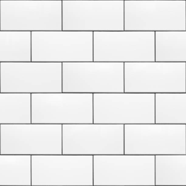 Seamless Pattern White 200 x 100 Ceramic Subway Tiles Running Bond High resolution texture of white ceramic subway tiles laid in a running bond pattern with dark grout. This is a seamless pattern that can be tiled both horizontally and vertically. Useful for material libraries in 3D visualisation programs. tiled floor stock pictures, royalty-free photos & images