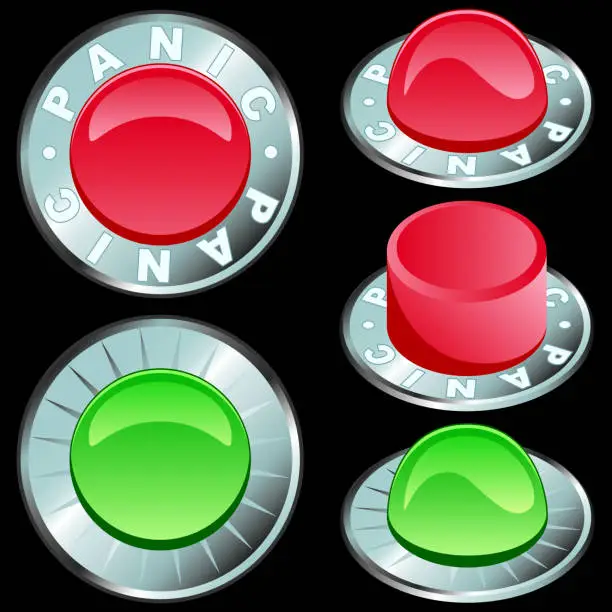 Vector illustration of Red panic button and green nameless button