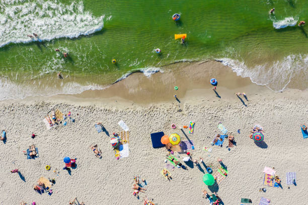 istock Crowded beach of a Baltic sea from above 1159364033