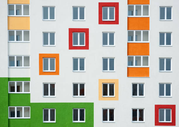 Bright facade, residential building with large Windows stock photo