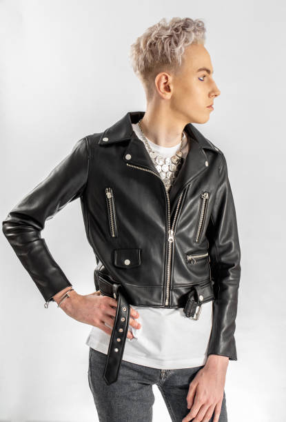 istock Young Adult Man in Leather Jacket on White Background 1159365381