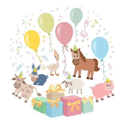 Cute animals cartoon illustration for birthday card