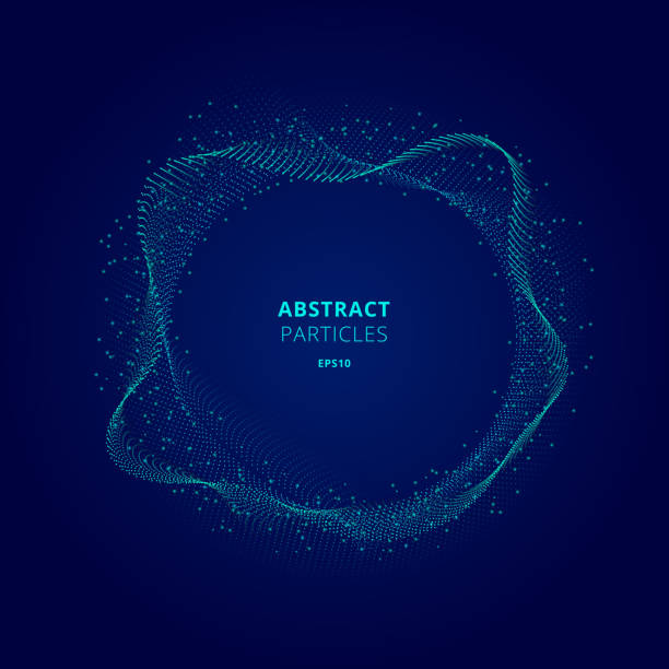 ilustrații de stoc cu abstract iluminate forma cerc albastru de particule matrice pe fundal întunecat conceptul de tehnologie. explozie digitală. - particulă