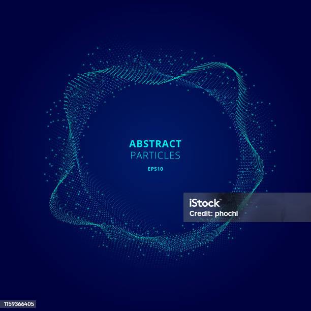 Abstract Illuminated Blue Circle Shape Of Particles Array On Dark Background Technology Concept Digital Explosion Stock Illustration - Download Image Now