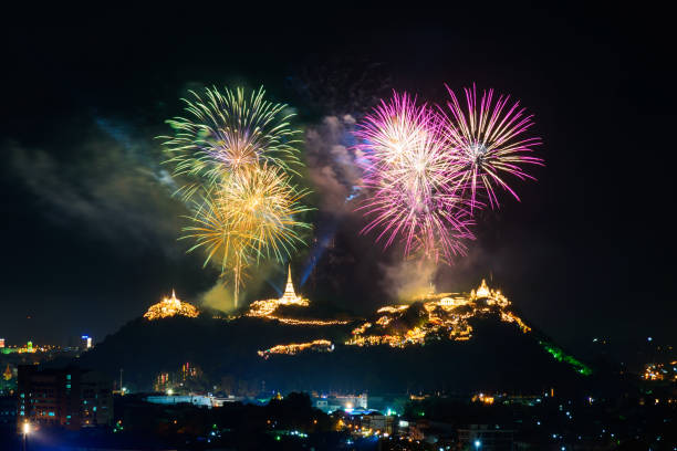 istock Fireworks at Thai temple on the mountain 1159367382