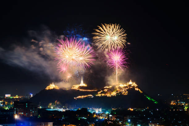 istock Fireworks at Wang mountain palace / Fireworks at Thai temple on the mountain 1159367394