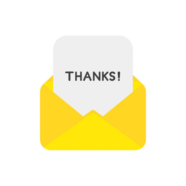 ilustraciones, imágenes clip art, dibujos animados e iconos de stock de concepto de icono vectorial de sobre de correo con papel y palabra de agradecimiento - guest