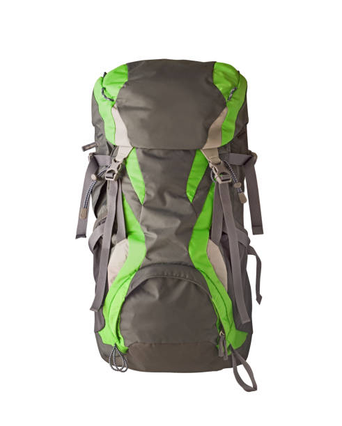 Front view of backpack for travel and trekking isolated on white background