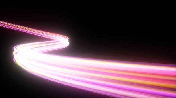 istock Bright orange neon glowing fast moving streams of light, along a trajectory. Fast energy flying wave line with flash lights. Animation magic swirl trace path on black background. 3d illustration 1159368962