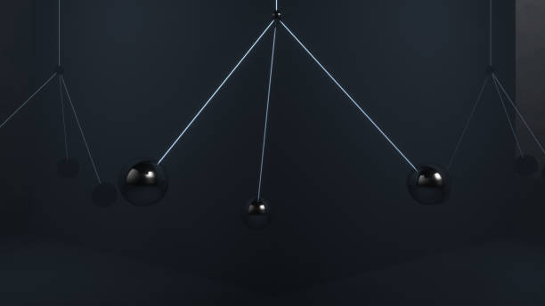 金属のボールは、互いに衝突することなく、空気中でスイングします。3dイラスト - newtons cradle flash ストックフォトと画像