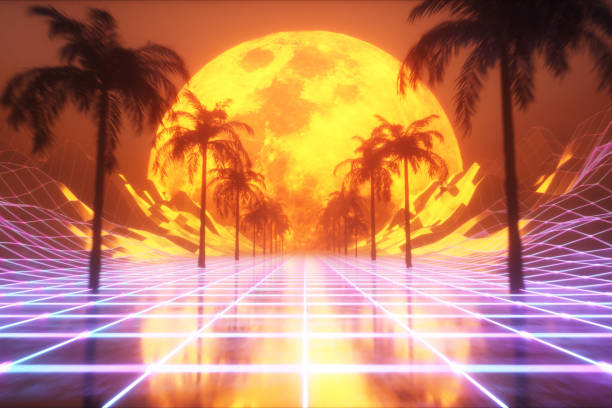 istock Flying in retro futuristic hyperspace background 80s style 3d illustration 1159369089