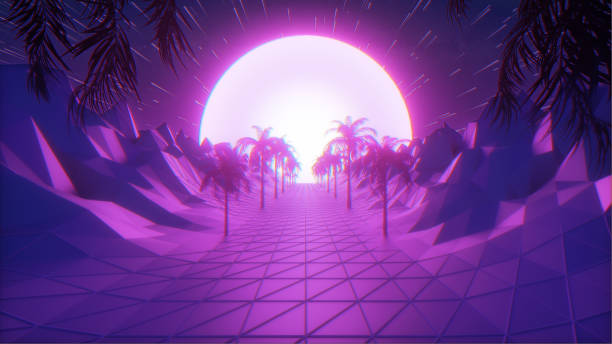 istock Flying in retro futuristic hyperspace background 80s style 3d illustration 1159369099