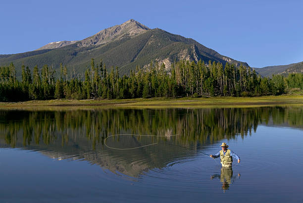 istock Fly Fishing with Waders  in Mountain Lake 115936945