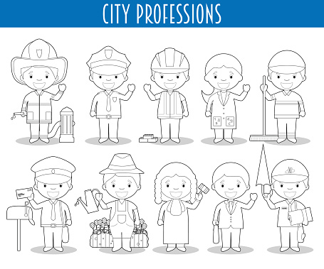 Ilustración de Conjunto Vectorial De Profesiones De La Ciudad Para Colorear  En Estilo De Dibujos Animados y más Vectores Libres de Derechos de Colorear  - iStock