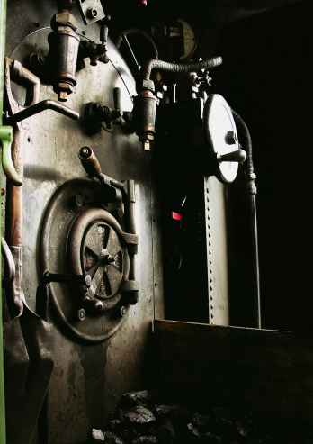 The coal fueled firebox inside a historic cog train.