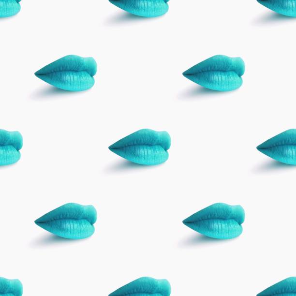 istock Seamless pattern. Light blue lips on white background. Sexy close female mouth. 1159371706
