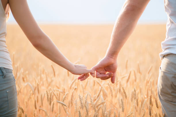 istock Young couple holding hands in the field 1159372535
