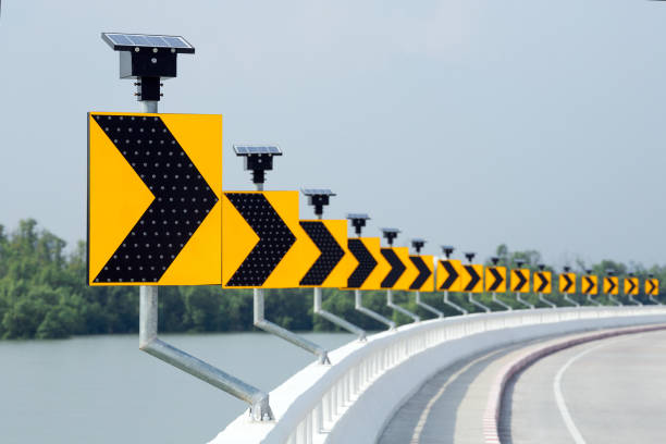 istock Solar road traffic warning sign. 1159374112