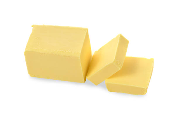beurre de vue supérieur sur le fond blanc - butter fat dairy product isolated photos et images de collection
