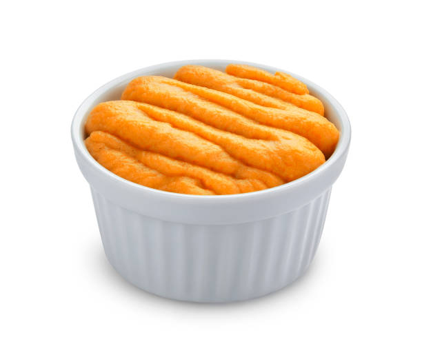 puré de calabaza y zanahoria en un tazón aislado sobre fondo blanco - mashed portion small close up fotografías e imágenes de stock