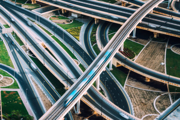 istock Highway intersection and Metro Train in Dubai, UAE 1159376264