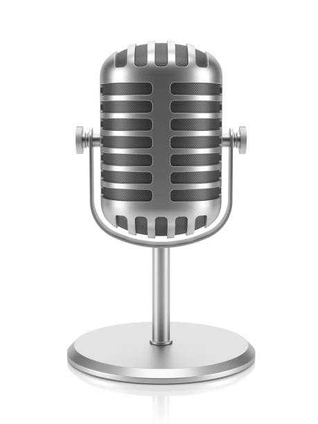 Desktop retro microphone Desktop retro microphone isolated on white background 3d vintage portable silver radio stock pictures, royalty-free photos & images