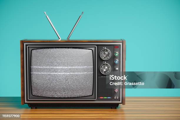 An Old Tv With A Monochrome Stock Photo - Download Image Now - Television Set, Television Industry, Old
