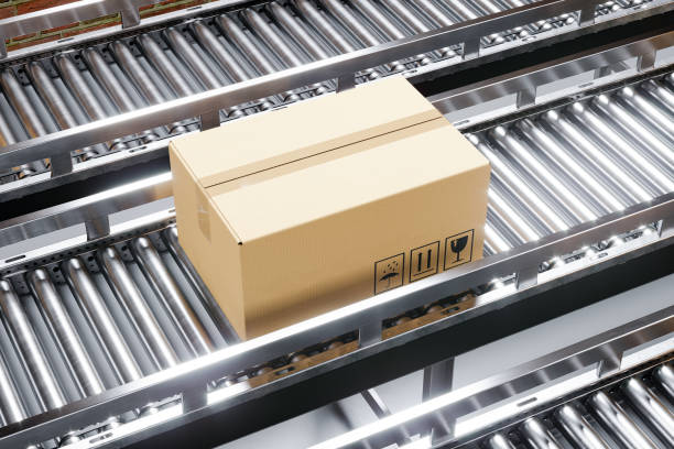 istock Carton box on production line. Closeup. 1159378186