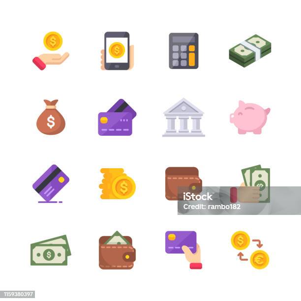 Money Flat Icons Material Design Icons Pixel Perfect For Mobile And Web Contains Such Icons As Isometric Money Dollar Bill Credit Card Banking Wallet Coins Money Bag Currency Exchange Stock Illustration - Download Image Now