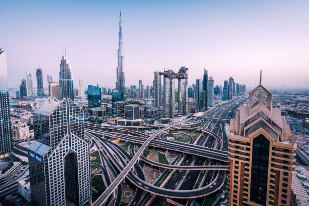 istock Dubai skyline with traffic junction 1159380623