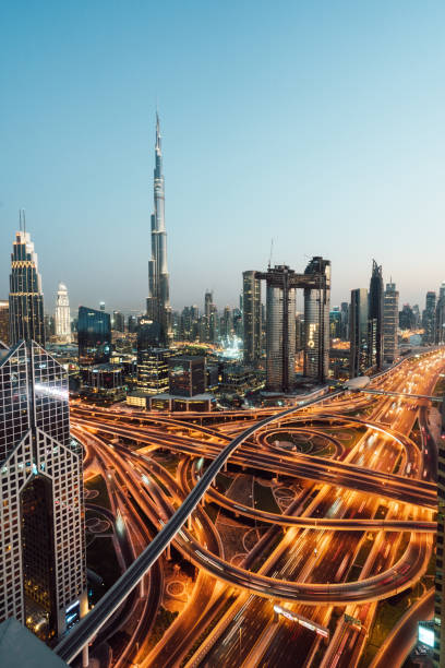 istock Dubai skyline with traffic junction 1159380672