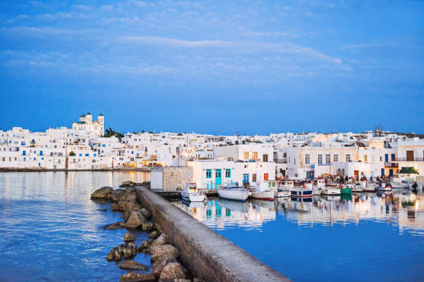 istock Naoussa village night view, Paros island, Greece 1159382068