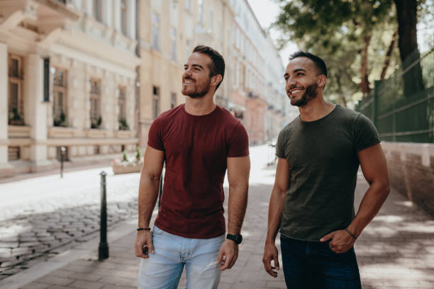 istock Two adult men enjoying visiting 8th district of Budapest 1159384152