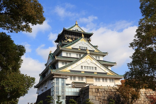 Autumn view of Osaka Castle - landmark of Japan. It is a designated Japanese Special Historic Site.