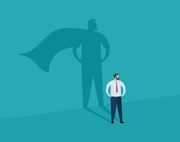 Businessman and shadow superhero. Businessman and shadow superhero. Ambition and success vector concept. Vector illustration. authority stock illustrations