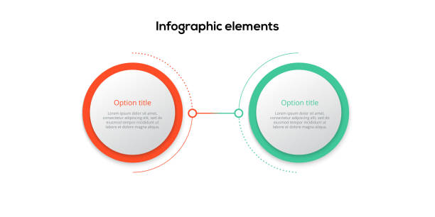 ilustrações de stock, clip art, desenhos animados e ícones de business process chart infographics with 2 step circles. circular corporate workflow graphic elements. company flowchart presentation slide template. vector info graphic design. - dois objetos