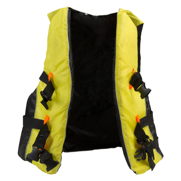 istock yellow life jacket, on a white background, the vest is unfastened, frontal arrangement 1159387007