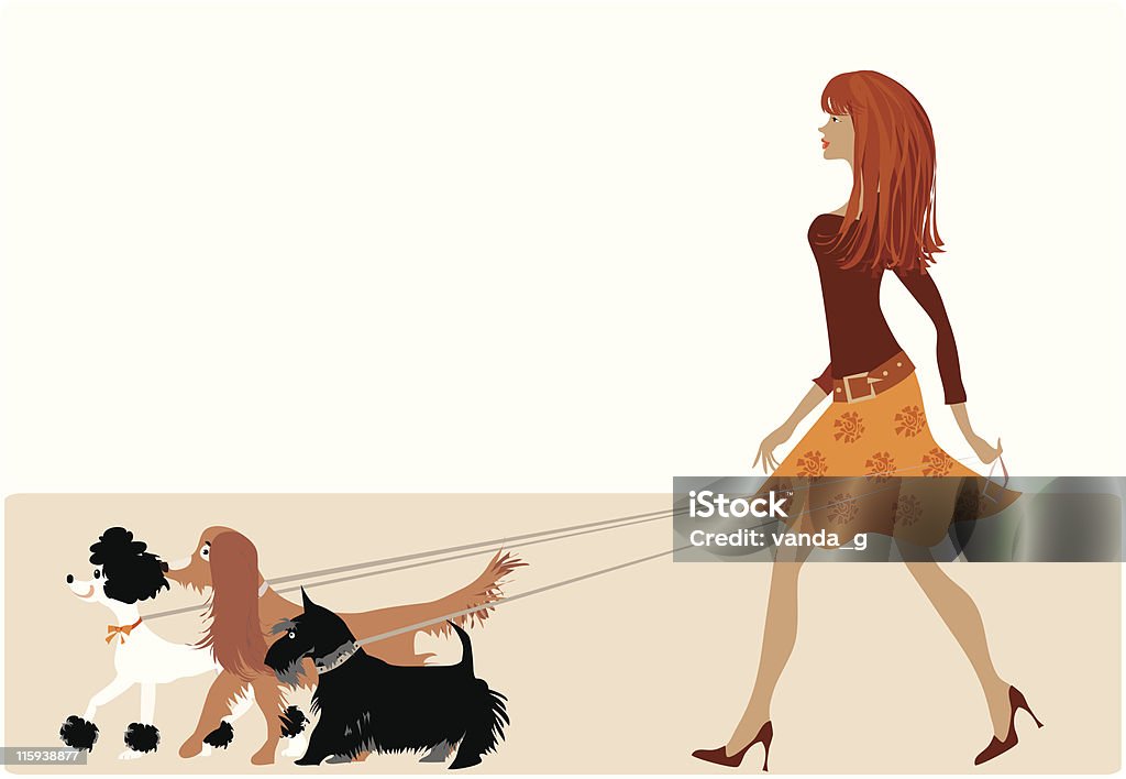 Camminare con cani - arte vettoriale royalty-free di Adulto