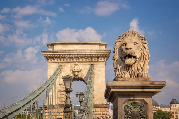 istock Chain bridge over the Danube river in Budapest, Hungary 1159390372