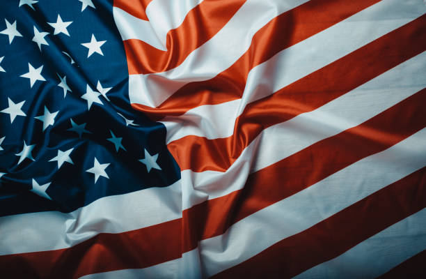 istock Closeup of ruffled American flag 1159391624