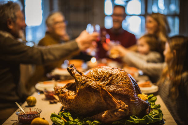 istock Close up of Thanksgiving turkey on dining table. 1159393389