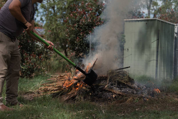 istock Man tending to fire controlled burn off of garden waste 1159394340