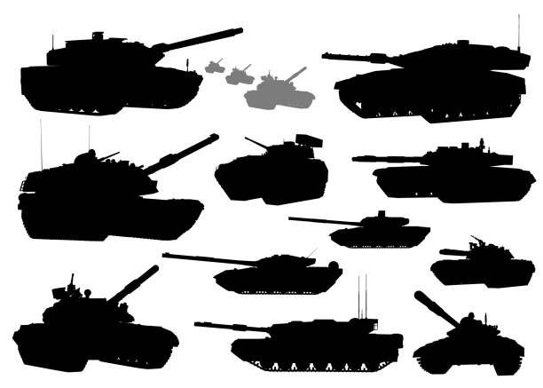 ilustraciones, imágenes clip art, dibujos animados e iconos de stock de militar. siluetas vectoriales de tanques - battalion