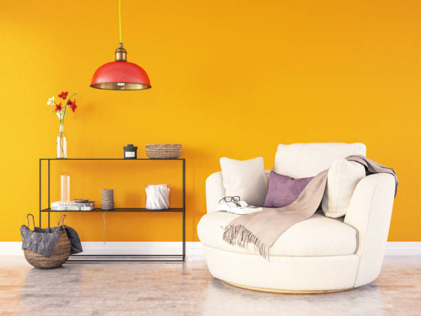 istock Interior with Armchair and Orange Wall 1159395954