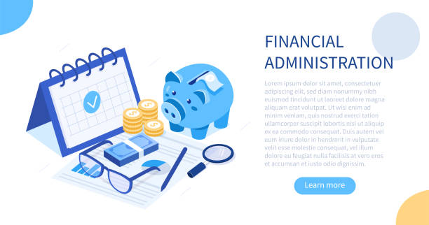 financial administration Financial administration concept. Can use for web banner, infographics, hero images. Flat isometric vector illustration isolated on white background. business risk stock illustrations