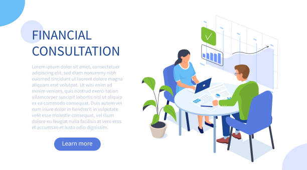 financial advisor Financial consultation concept. Can use for web banner, infographics, hero images. Flat isometric vector illustration isolated on white background. accountant stock illustrations